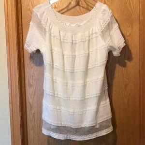 Time and Tru XL 16 white lace mesh gauze flowy romantic tunic top